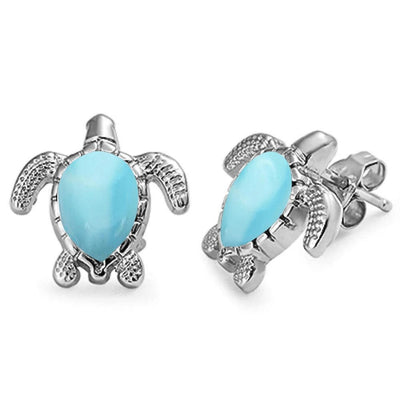 Sterling Silver Natural Larimar Turtle Earrings