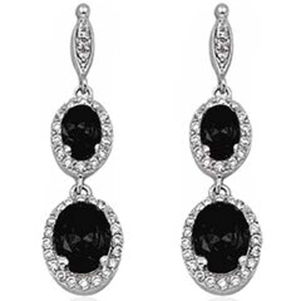 Sterling Silver Black Onyx And Cz Earrings