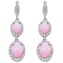 Load image into Gallery viewer, Sterling Silver Dangle Lab Created Pink Opal .925 EarringsAnd Thickness 35mm