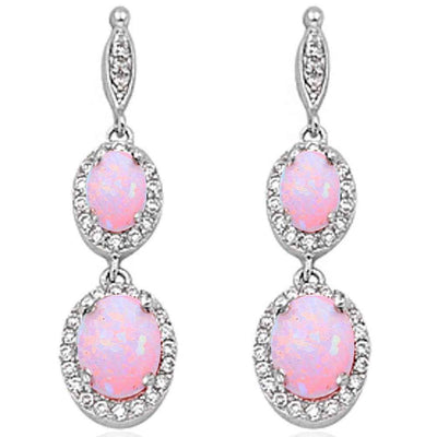 Sterling Silver Dangle Lab Created Pink Opal Earrings And Thickness 35mm