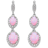 Sterling Silver Dangle Lab Created Pink Opal .925 EarringsAnd Thickness 35mm