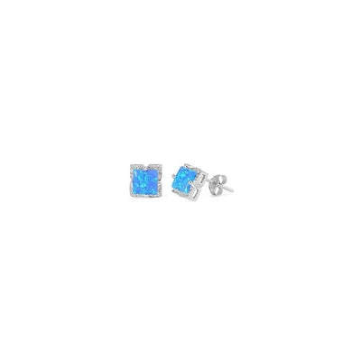 Sterling Silver Elegant Square Cut Blue Opal Silver EarringAndHeight 0.32 inch