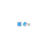 Sterling Silver Elegant Square Cut Blue Opal Silver EarringAndHeight 0.32 inch