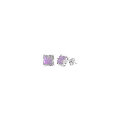 Sterling Silver Elegant Square Cut Pink Opal Silver EarringAndHeight 0.32 inch