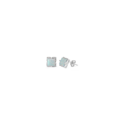 Sterling Silver Elegant Square Cut White Opal Silver EarringAndHeight 0.32 inch