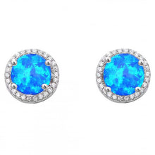 Load image into Gallery viewer, Sterling Silver Round White Opal and Cz Stud Earrings