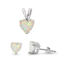 Load image into Gallery viewer, Sterling Silver White Fire Opal Heart Earrings And Pendant SetAnd Pendant Stone Width 7x7mmAnd Earrings Stone Thickness 6x6mm