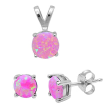 Load image into Gallery viewer, Sterling Silver Round Pink Fire Opal Pendant And Earrings SetAnd Pendant Width 8mmAnd Earrings Thickness 5mm