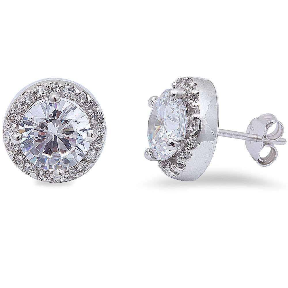 Sterling Silver Round Cz Halo Studs EarringsAnd Thickness 8mm