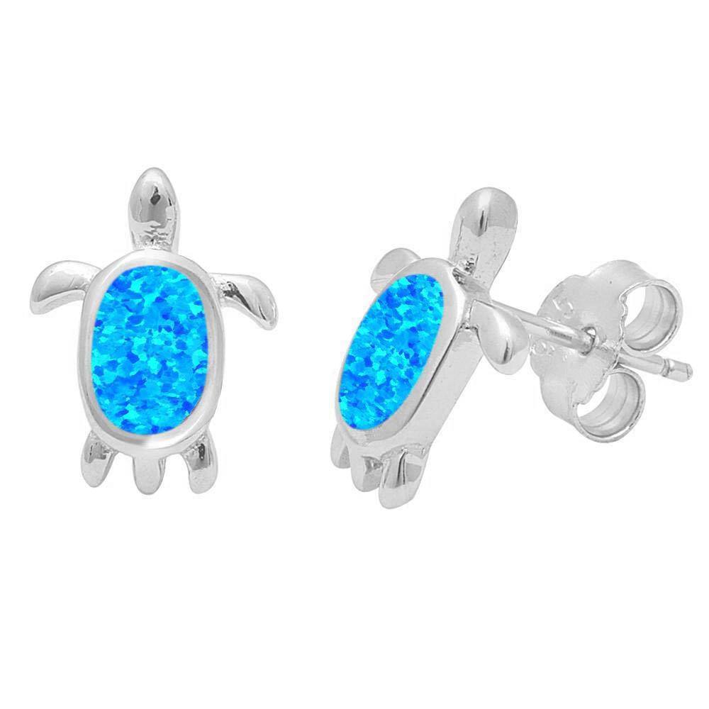 Sterling Silver Blue Opal Turtle EarringsAnd Thickness 12.5mm