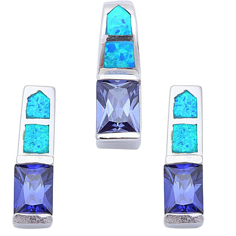 Sterling Silver Tanzanite And Blue Opal Earrings And Pendant SetAnd Length 1 x 3/4 Inch