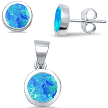 Load image into Gallery viewer, Sterling Silver Round Blue Fire Opal .925 Earring And Pendant Set