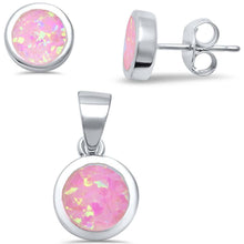 Load image into Gallery viewer, Sterling Silver Round Pink Fire Opal .925 Earring And Pendant Set