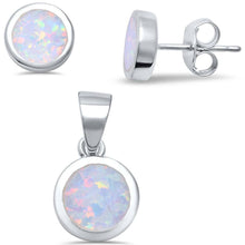 Load image into Gallery viewer, Sterling Silver White Fire Opal Round Shaped Earrings And Pendant Set