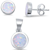Sterling Silver White Fire Opal Round Shaped Earrings And Pendant Set