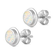 Load image into Gallery viewer, Sterling Silver Round White Fire Opal Stud EarringsAnd Width 1.6mmAnd Thickness 9mm