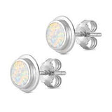 Sterling Silver Round White Fire Opal Stud EarringsAnd Width 1.6mmAnd Thickness 9mm