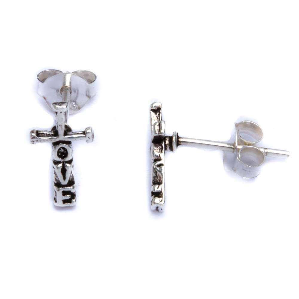 Sterling Silver Love Cross Studs EarringsAnd Thickness 10x6mm