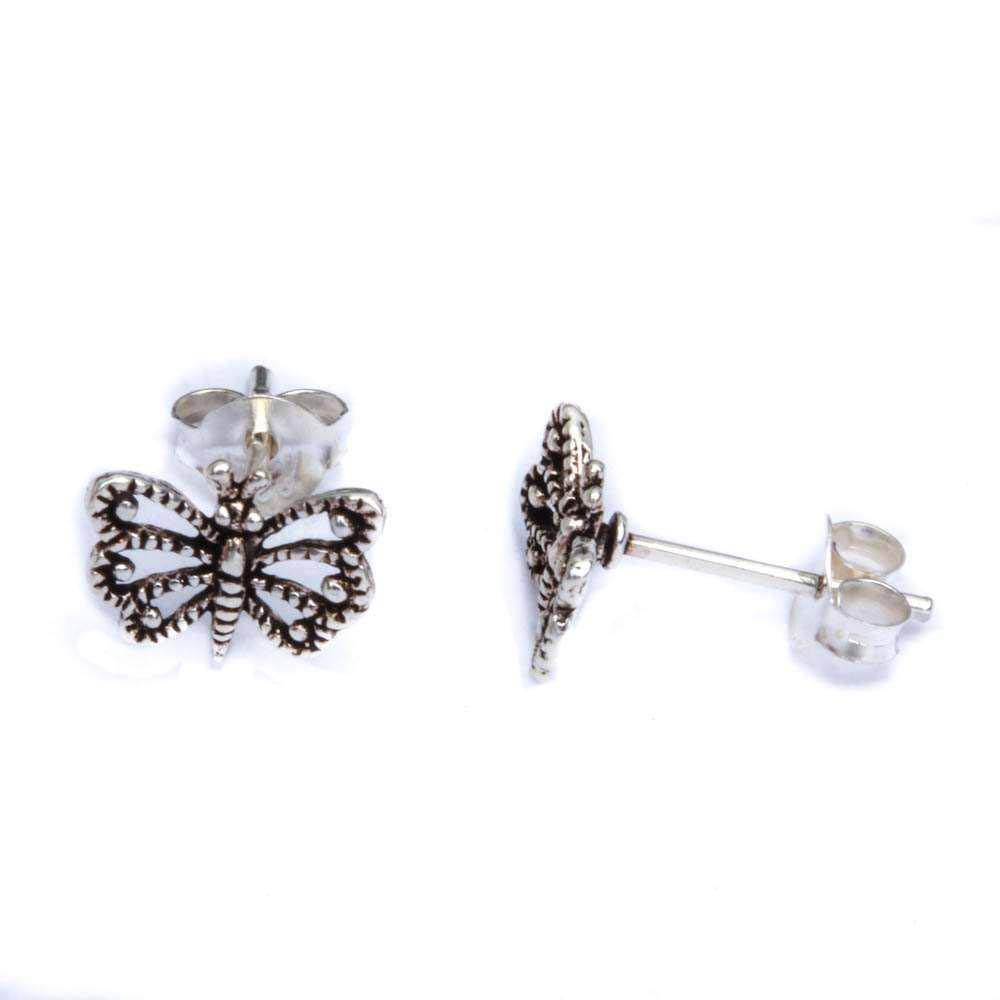 Sterling Silver Filigree Style Butterfly EarringsAnd Thickness 7x10mm