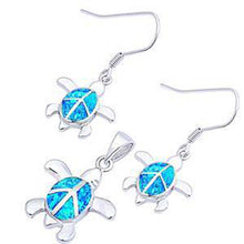 Load image into Gallery viewer, Sterling Silver Blue Fire Opal Turtle Pendant And Earrings SetAnd Length 1x.75 Inch