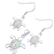Load image into Gallery viewer, Sterling Silver Pink Fire Opal Turtle Pendant And Earrings SetAnd Length 1x.75 Inch