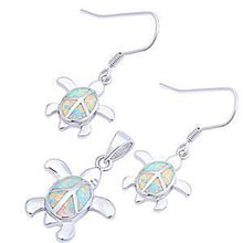 Load image into Gallery viewer, Sterling Silver White Fire Opal Turtle Pendant And Earrings SetAnd Length 1x.75 Inches