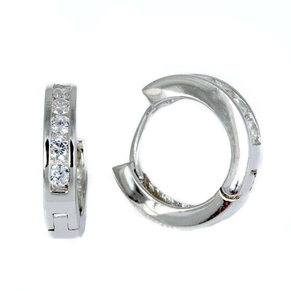 Sterling Silver Round White Cz Hoop EarringsAnd Thickness 14mmx3mm