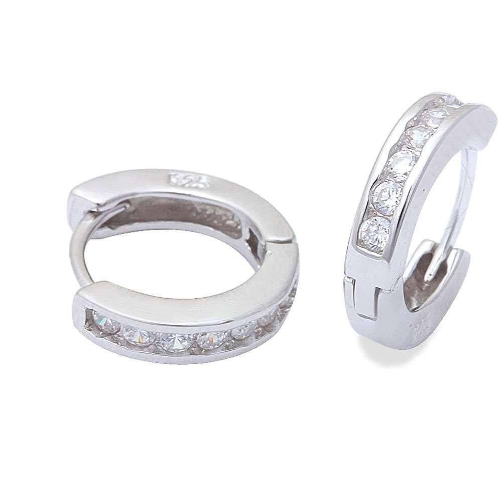 Sterling Silver Round White Cz Hoop EarringsAnd Thickness 3mmx13.5mm
