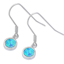 Load image into Gallery viewer, Sterling Silver Dangle Style Blue Opal Round Shaped Earrings