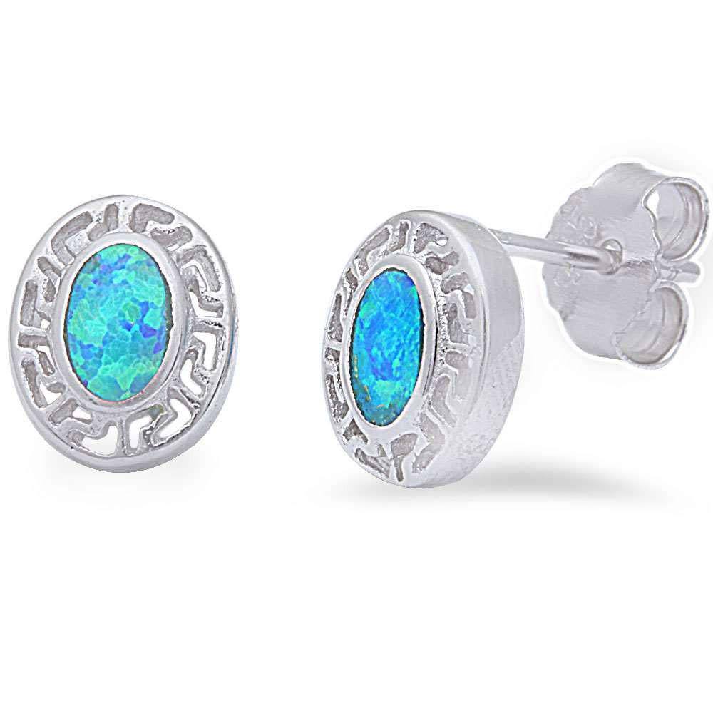 Sterling Silver Oval Blue Opal Stud EarringsAnd Thickness 9mm