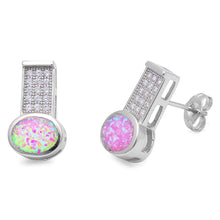 Load image into Gallery viewer, Sterling Silver Australian Pink Fire Opal And Cubic Zirconia EarringsAnd Width 16.5x9.5mmAnd Thickness 4mm