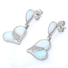 Load image into Gallery viewer, Sterling Silver Blue Fire Opal And CZ Heart Earrings AndWidth 28mmAnd Thickness 6mm