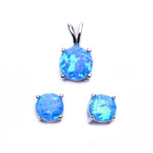 Load image into Gallery viewer, Sterling Silver Round Cut Blue Fire Opal Earring and Pendant Set