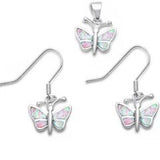 Sterling Silver Pink Fire Opal Butterfly Pendant and Earrings Set