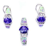 Sterling Silver Pink Opal and Amethyst Cz Pendant and Earrings Set