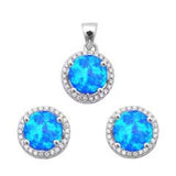 Sterling Silver Halo Blue Opal and Cubic Zirconia Earring and Pendant Set