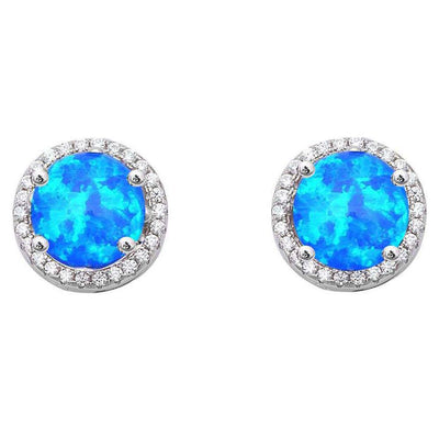 Sterling Silver Halo Blue Opal and Cubic Zirconia .925 EarringAnd Width 10mm