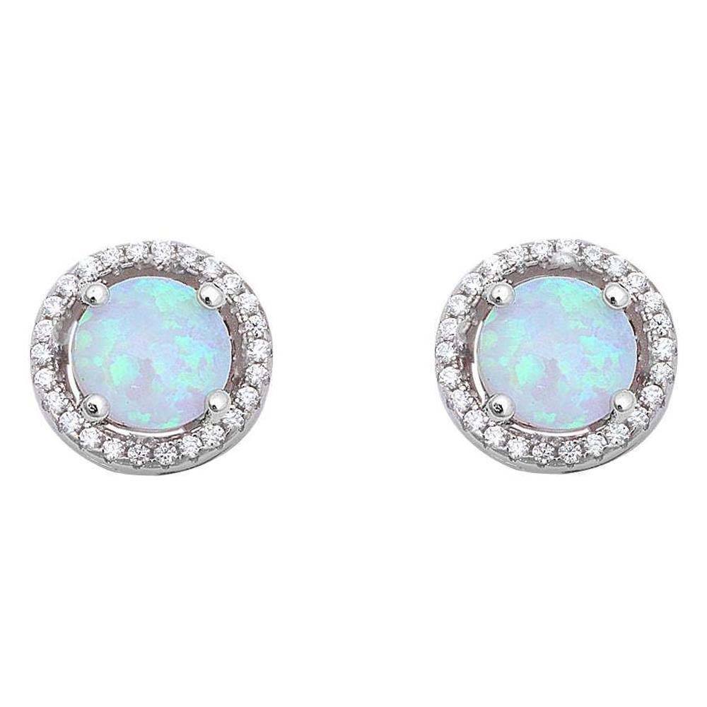 Sterling Silver Halo White Opal and Cubic Zirconia .925 EarringAnd Width 10mm