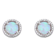 Load image into Gallery viewer, Sterling Silver Halo White Opal and Cubic Zirconia .925 EarringAnd Width 10mm