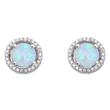 Sterling Silver Halo White Opal and Cubic Zirconia .925 EarringAnd Width 10mm