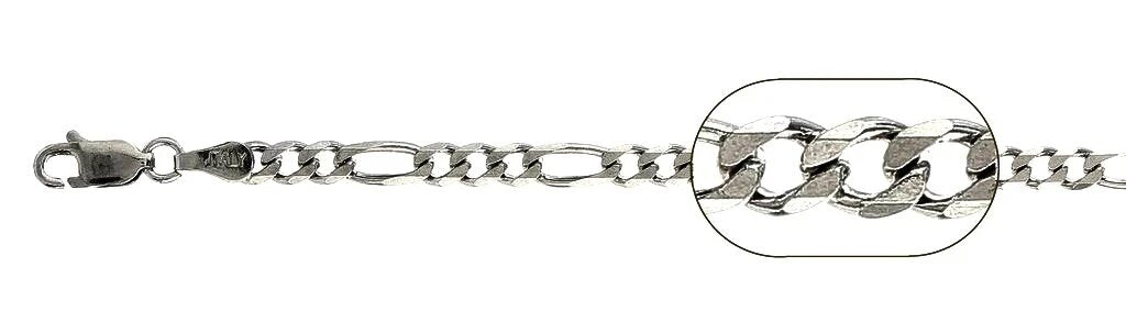 Sterling Silver 100-4MM Rhodium Finished Figaro Chain