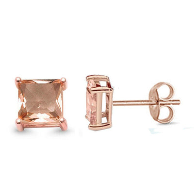 Sterling Silver Square Morganite Casting Stud Earrings