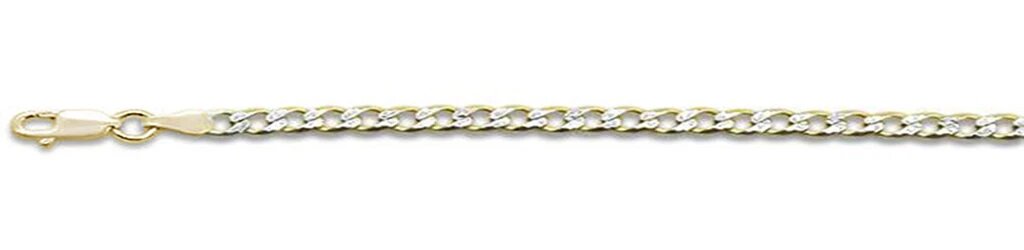 Sterling Silver 080-3mm Solid Yellow Gold Plated Pave Curb Chain