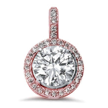 Load image into Gallery viewer, Sterling Silver Halo Rose Gold Plated Round Cubic Zirconia Pendant