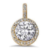 Sterling Silver Halo Yellow Gold Plated Round Cubic Zirconia Pendant