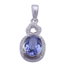 Load image into Gallery viewer, Sterling Silver Oval Shape Tanzanite &amp; Cubic Zirconia Pendant