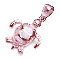 Sterling Silver Rose Gold Plated Pink Opal Turtle Pendant