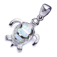 Sterling Silver White Opal Turtle Pendant