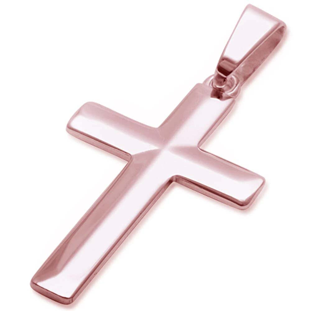Sterling Silver Rose gold Plated Diamond Cut 4 1/2mm Thick Solid Cross Pendant 1.5  long