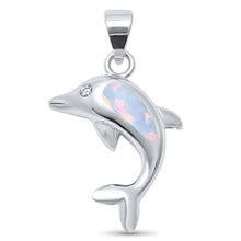 Load image into Gallery viewer, Sterling Silver White Opal Dolphin .925 PendantAndLength 0.75 inches